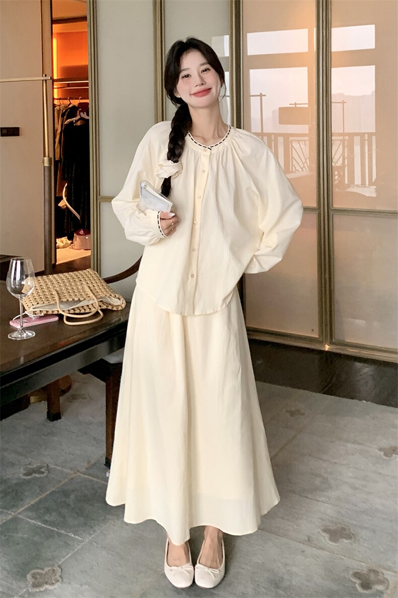 2024春季新款优雅气质女装套装简约百搭显瘦长袖连衣裙,女装套装/套裙,灵力轩