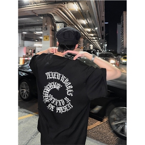 抖音得物供货210克现货宽松纯棉美式潮牌印花落肩袖纯棉T恤AT2197图片