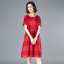 长期大货现货夏季新款中长款纯棉气质大格子连衣裙女，女装连衣裙，涵誉