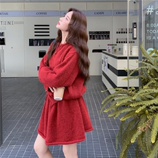 红色盐甜系穿搭针织毛衣开衫套装女秋季2025新款小个子短裙两件套，女装套装/套裙，2C261