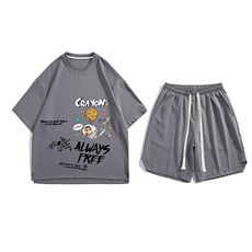 白底2023夏季新款动漫图案冰丝休闲运动套装TZ906P65---控88，男装休闲套装，电商A247-1