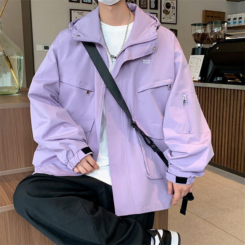 男士春季冲锋衣男潮流防水外套夹克刺绣大码连帽A266-JK8019-P55图片