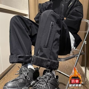 加绒加厚冬男裤工装拉链口袋抽绳保暖滑雪冲锋裤H0029 P35加绒P45图片
