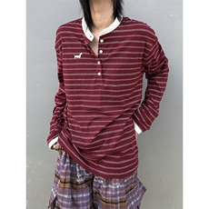 C316T8357P48特初秋新款条纹撞色长袖T恤个性T恤衫亨利领女装，男装T恤，电商C316