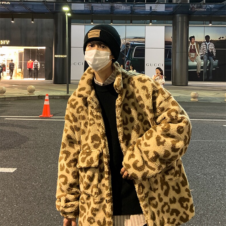 现货2025春装豹纹毛绒休闲潮流中性棉衣外套上衣D201-DM74-P105,男装棉衣,电商D321-1