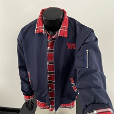 藏青色格子假两翻领外套男女宽松休闲飞行员夹克棒球服JK2110-p68，男装夹克，星座302B