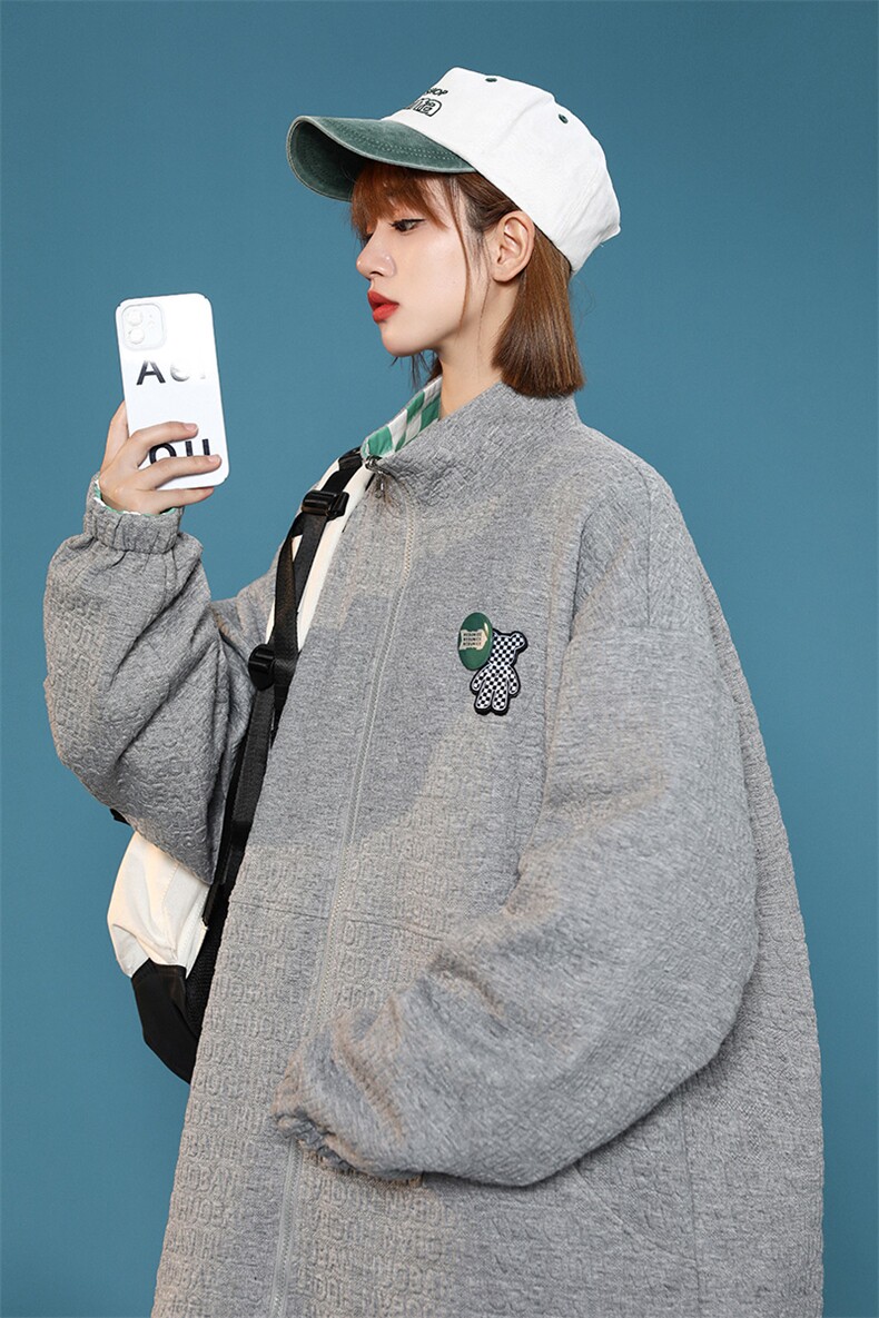 2023秋款中性风徽章棒球服运动外套两面穿开衫夹克男女8002-P100,男装夹克,电商A441-1