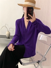 新款纯色褶皱针织开衫时尚百搭简约风，女装针织衫/毛衣，优麦羊绒（原洪叶羊绒）