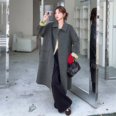 灰色慵懒风翻领双面羊绒大衣女2025冬新款高级感宽松气质毛呢外套，女装毛呢外套，2B187