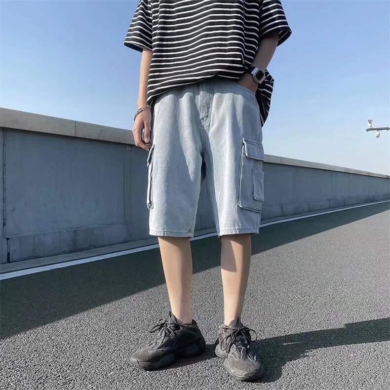 高街牛仔短裤男夏季薄款马裤工装五分裤D970P38,男装牛仔裤,星座1116-2