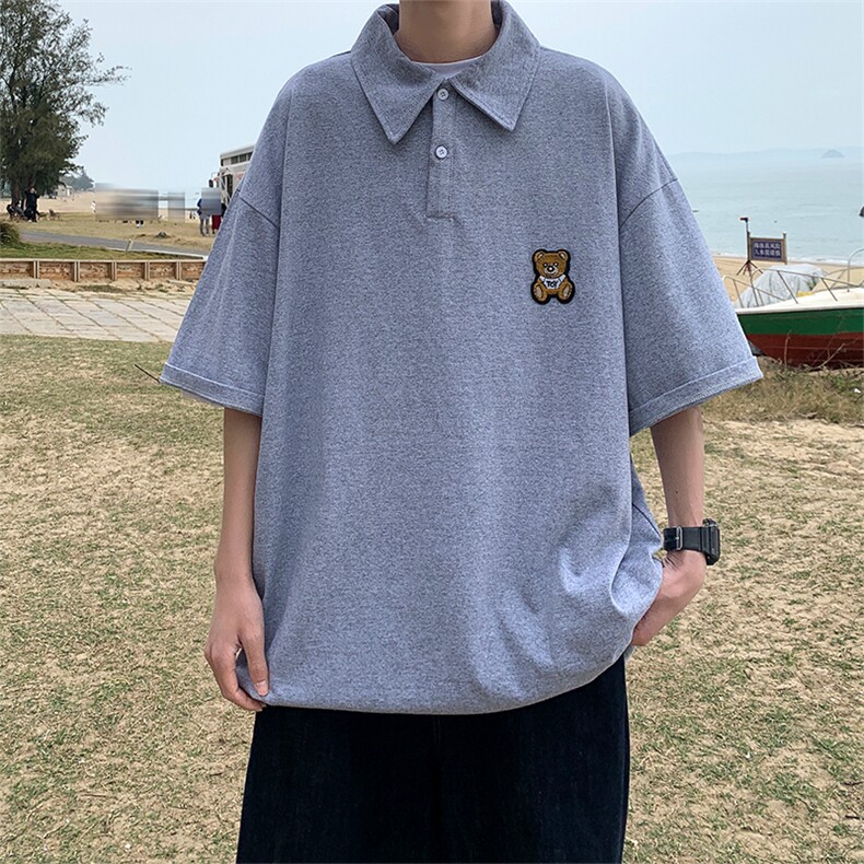 2023新款小熊刺绣POLO衫T恤翻领半袖情侣体恤男短袖T877-P32,男装T恤,星座512-2
