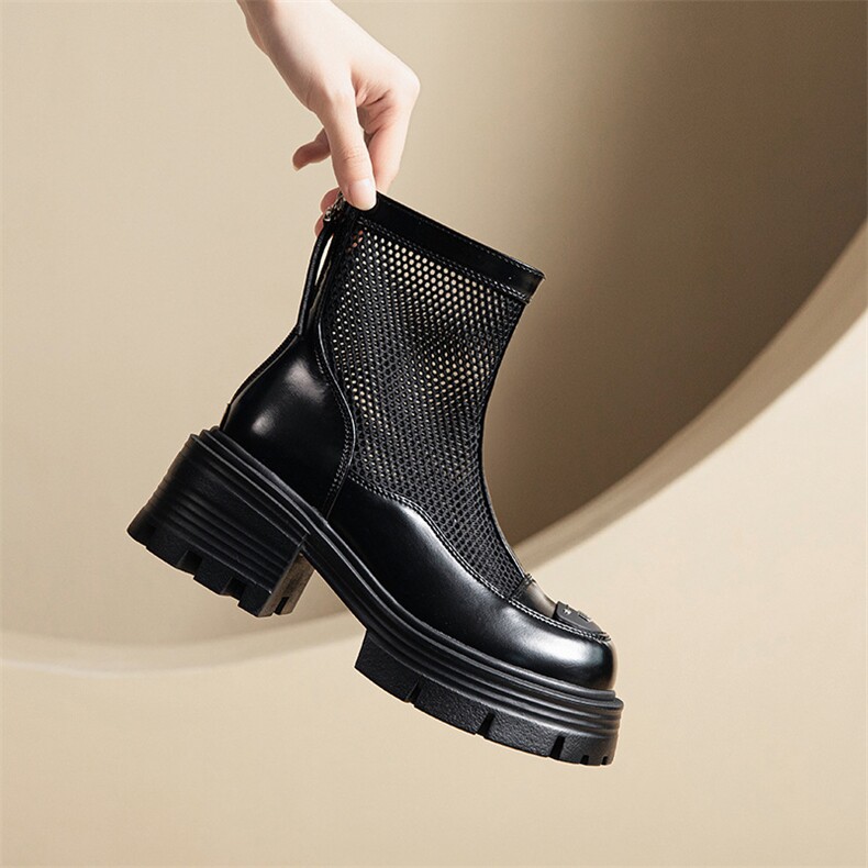 X3877-P165镂空马丁靴女2024夏季薄款网纱透气短靴厚底女靴，男鞋马丁靴，星座1407-3