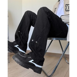 美式高街vibe风黑色排扣小众牛仔裤男痞帅宽松直筒炸街裤 KZ113图片