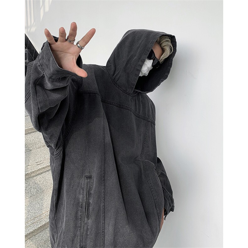 做旧水洗连帽牛仔外套男女秋季美式街头宽松情侣夹克男J8605-P65,男装夹克,星座1008