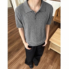 夏季麻花短袖针织polo衫男修身美式弹力T恤翻领X61400-TP48不，男装T恤，电商A102