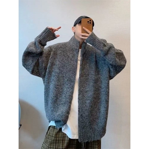秋冬复古百搭耐脏宽松深灰拉链毛衣外套立领保暖针织衫ZZS108P75图片