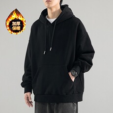 2025年男女380g重磅加绒连帽卫衣秋冬休闲纯色带帽运动上衣服外套，女装短外套，星座715-4