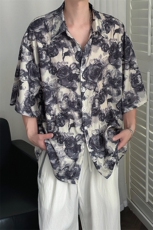 2025现货印花短袖衬衣男潮牌冰丝花衬衫A351-AC25602-p48控89，男装T恤，电商A351