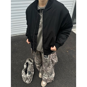 抖音得物 美式潮休闲夹克春季立领纯色复古工装加厚棉服外套MF01图片