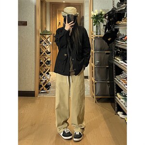 秋季日系贴布工装休闲裤女模 XZ604-KG39-P55控68图片