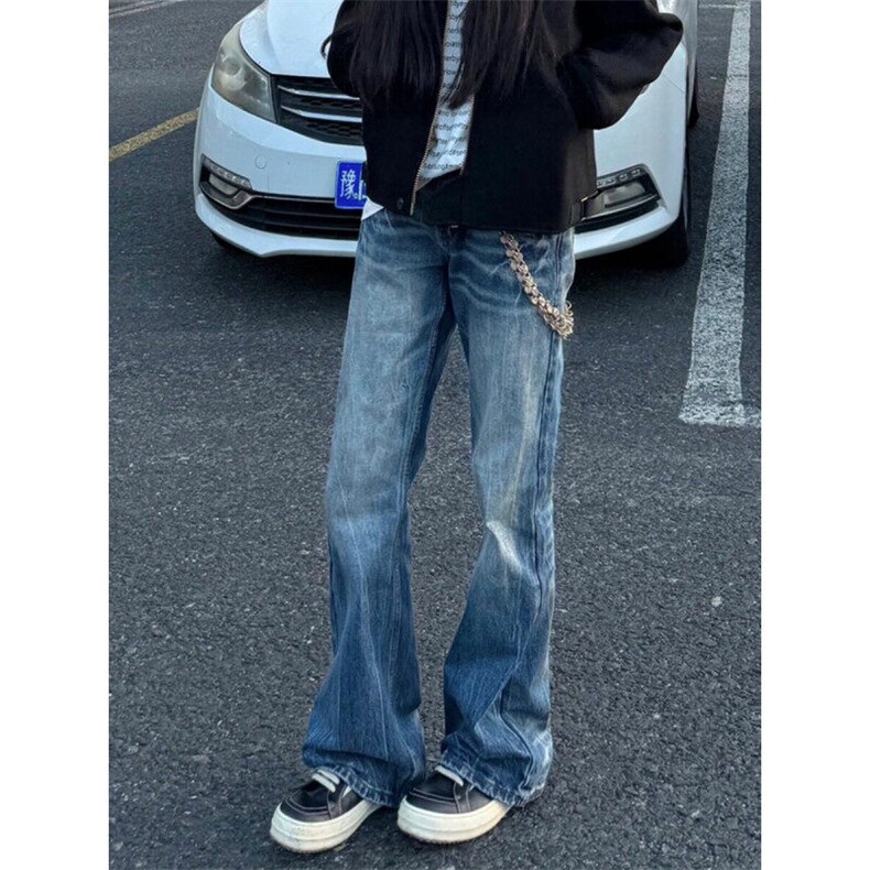 美式复古闪电裂纹微喇牛仔裤男高街vibe竹节纹宽松拖地裤NK60,男装牛仔裤,星座1116A（原606A-3）