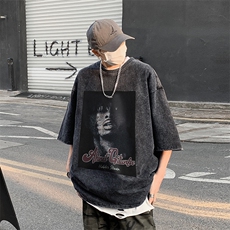 B239-1083-P38美式做旧个性人像宽松落肩袖青少年宽松短袖T恤男，男装T恤，星座514-2(原B239)