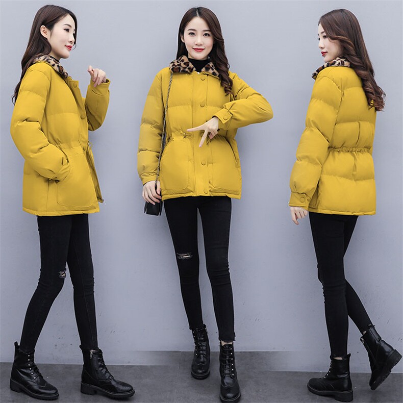 2020冬季豹纹翻领短款外套棉衣/棉服中长款韩版加厚修身显瘦棉袄，女装棉衣/棉服，瑶迪依秀