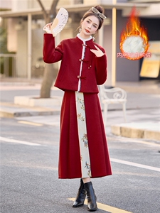 《现货》2025年冬季中式90羽绒服两件套装淑女保暖套装提花纯色女图片