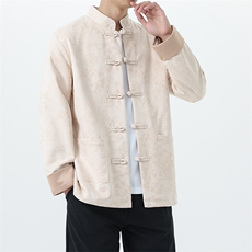 男士外套麂皮绒印花夹克盘扣立领唐装风XZ1512-2507-P85，男装夹克，星座1512
