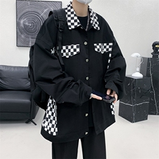 棋盘格拼接夹克男装春秋新款时尚外套潮流百搭宽松上衣JK101-P75，男装夹克，四季星座505