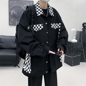 棋盘格拼接夹克男装春秋新款时尚外套潮流百搭宽松上衣JK101-P75图片