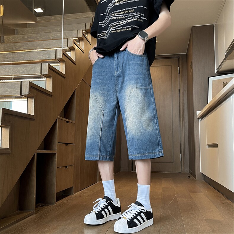 新款宽松直筒牛仔裤男青少年夏季薄款中裤牛仔短裤NZ25-P43，男装牛仔裤，星座308B-2