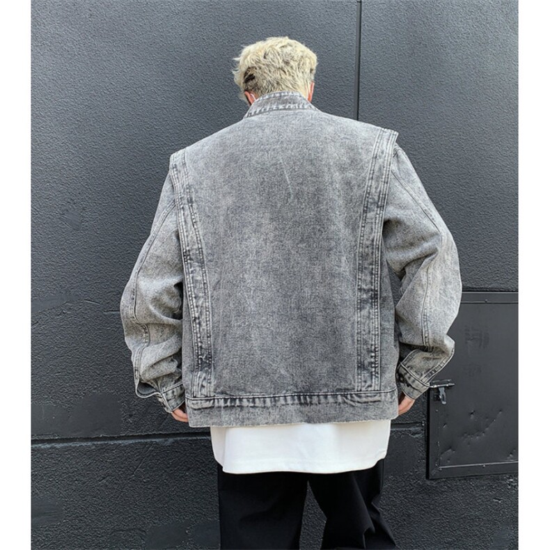 美式复古重工拼接短款牛仔衣外套潮牌街头cleanfit机车服夹克男,男装工装外套,星座601-2