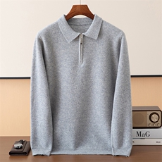 2025百搭时尚拉链polo领针织衫，男装针织衫/毛衣，端硕羊绒