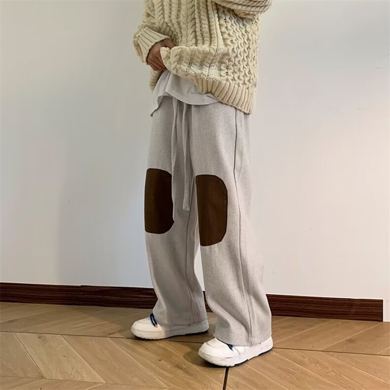 直筒裤子男款冬季高级感小众休闲裤秋冬款补丁裤加厚H125P50,男装休闲裤,星座1116-2