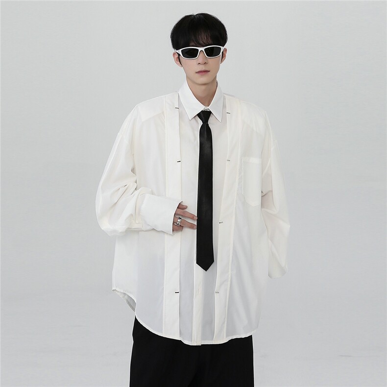 小众高级感垫肩衬衫男长袖宽松立体裁剪休闲衬衫ins潮CS27-P68,男装衬衫,电商C307