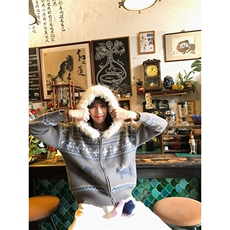 重磅北极绒座山雕毛衣外套冬美式复古休闲慵懒风大毛毛领针织开衫，男装针织衫/毛衣，电商A486-1