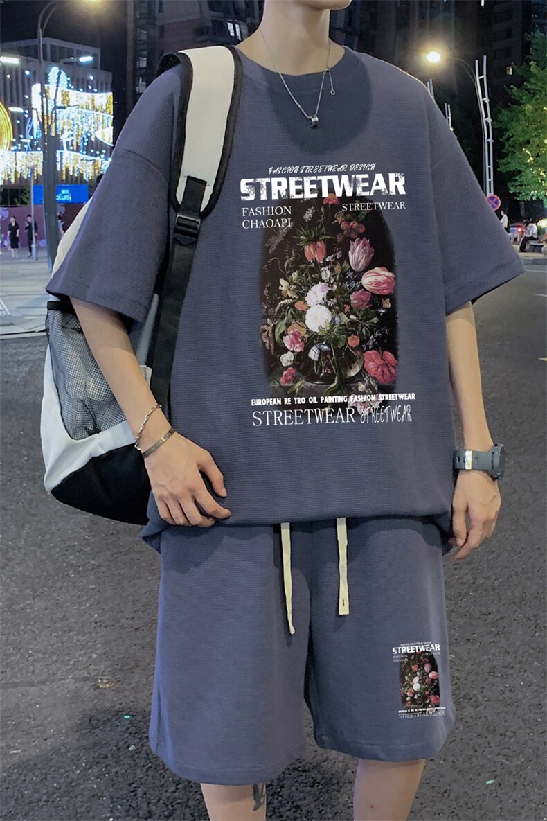 ！重磅推荐！2024夏季新款男士华夫格短袖套装一套HTZ10P50,男装T恤,电商B220
