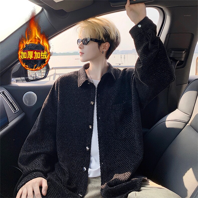 加绒衬衫男冬季新款港风宽松大码加厚小香风长袖衬衣JR70-P49，男装衬衫，星座214-3