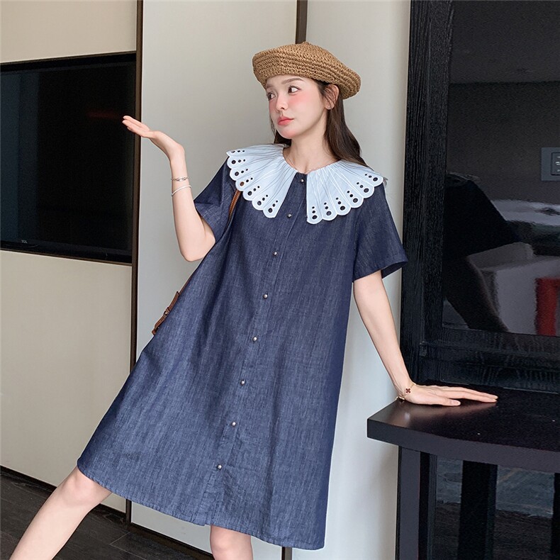 娃娃领薄款牛仔连衣裙女2025夏季宽松减龄小个子韩系学院风A字裙,女装连衣裙,2C053