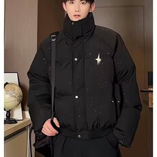 棉服短款女装2025新款连帽中长面包服防寒加厚冬季男女外套，男装棉衣，星座506A