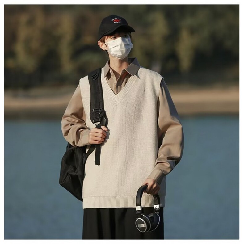 秋冬新款男士假两件衬衫毛衣流行套头毛衣图片