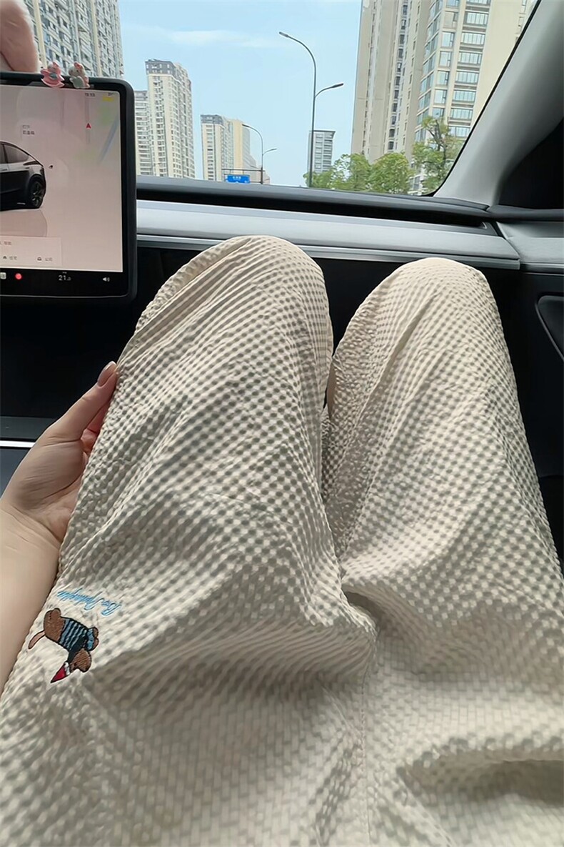 特批P25无差价夏季美式薄款刺绣腊肠狗泡泡纱男运动阔腿长裤K5688,男装休闲裤,电商A001
