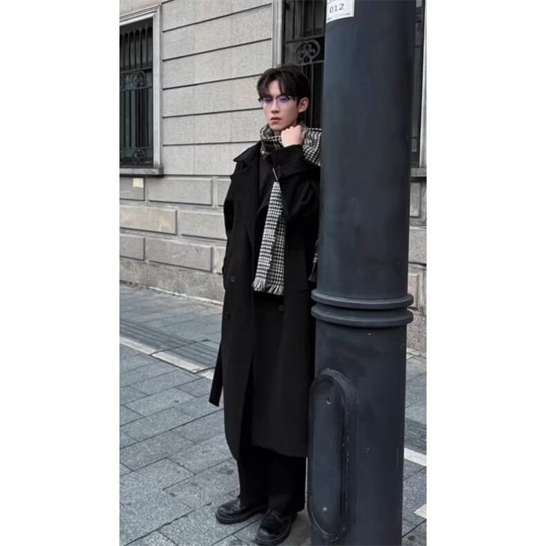 中长款呢大衣男风衣冬季毛呢外套韩系潮流休闲宽松外套,男装风衣,星座506A