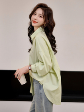 2025春装新款衬衣浅绿色宽松衬衫外套别致漂亮纯棉上衣女，女装衬衫，梦懿尔