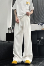 白色冰丝微喇西裤男款夏季轻薄垂坠高级感裤子cleanfit直筒休闲裤，男装休闲裤，电商A178