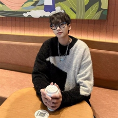 B399P55秋冬复古百搭时尚圆领毛衣男高街潮流宽松慵懒，男装针织衫/毛衣，星座512-6