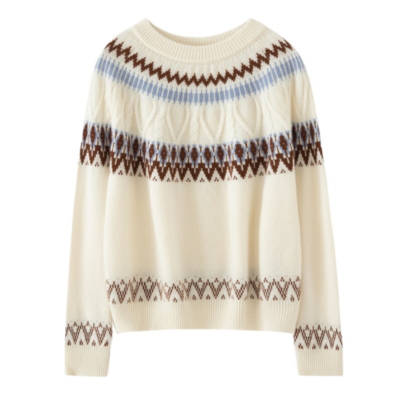 2025年秋季新款提花针织圆领羊绒上衣时尚休闲通勤百搭，女装羊绒衫，丽靓一衫