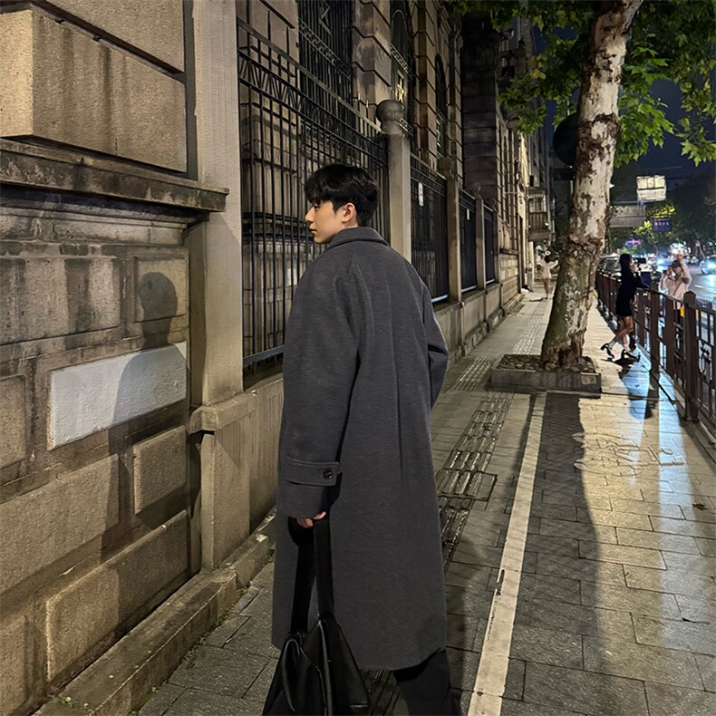 现货~韩系长款呢子大衣cleanfit过膝加长风衣外套Y906-P135,男装风衣,星座1004-3