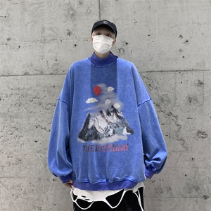 水洗做旧加绒加厚卫衣男23冬高领风景油画打底衫 XZ514-2-X52-P78图片